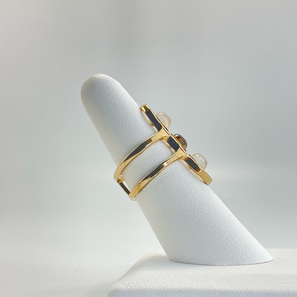 Vintage, Clear Quartz, Abalone, & Moonstone Ring, Modern Style, Celestial - Picture 5 of 7